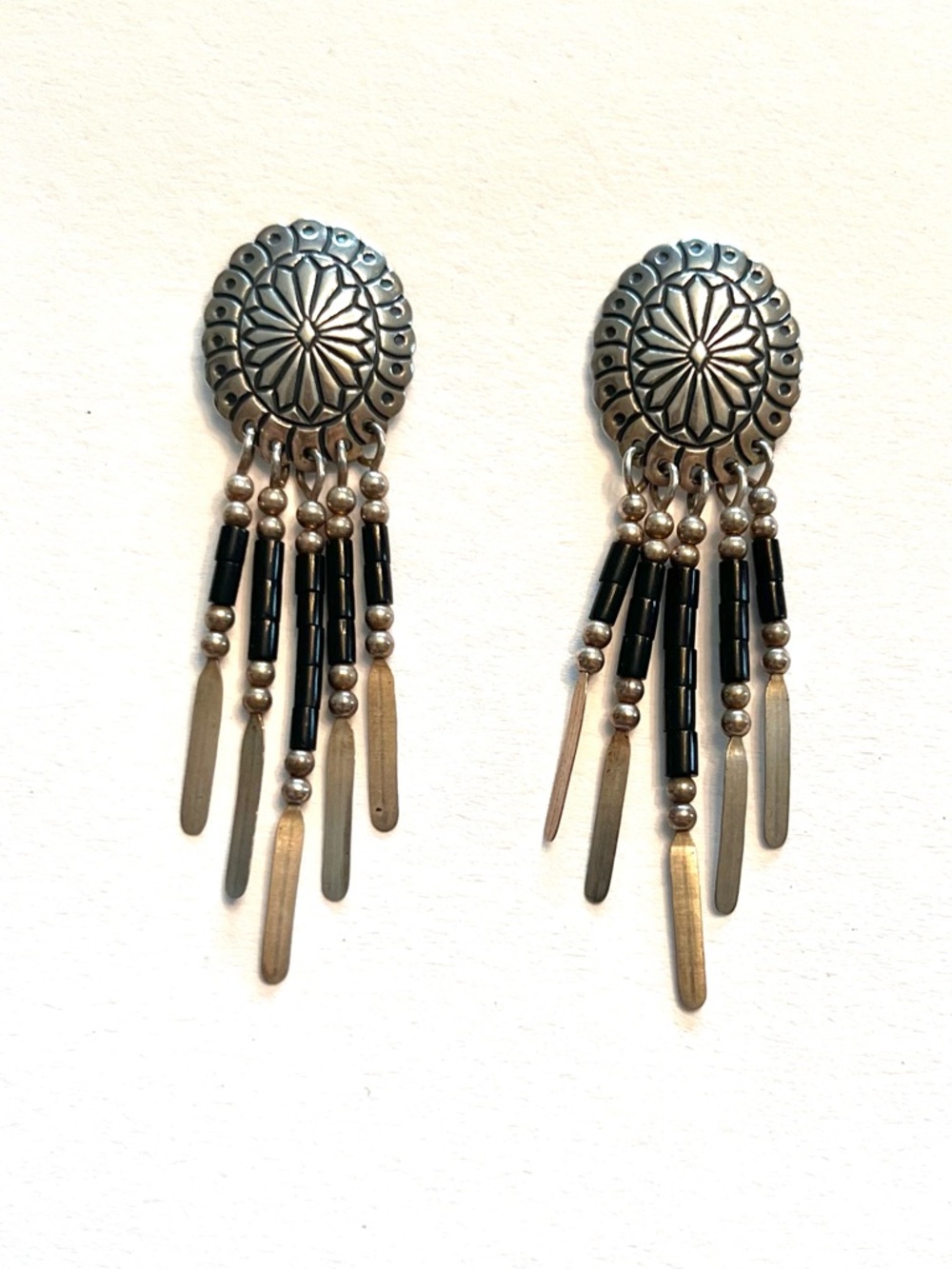 Navajo Sterling Silver Earrings, Native American Design